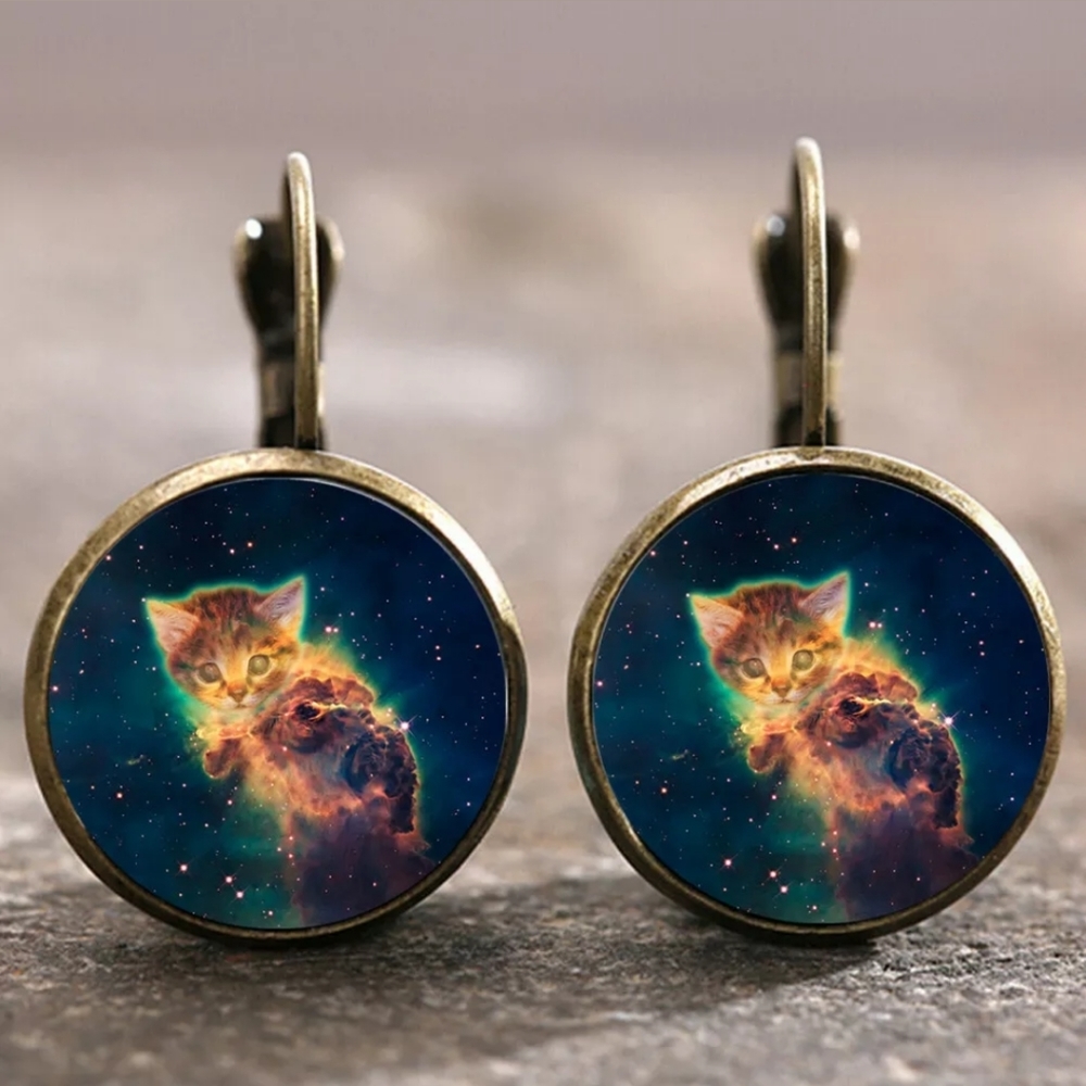 Cat Art Bronze Glass Earrings